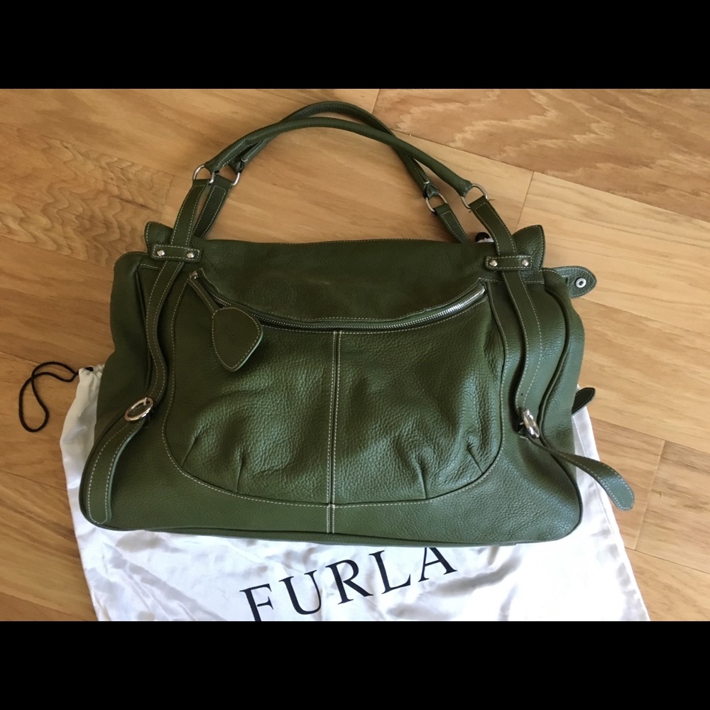 Furla green genuine leather handbag purse designer